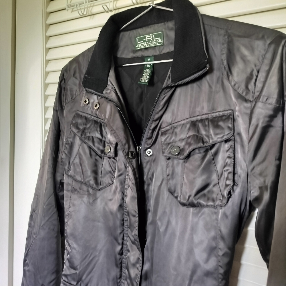 Ralph Lauren L-RL Active Women's M Nylon Collared  Belted Jacket Charcoal Grey
